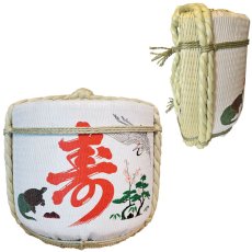 画像1: 壁掛け用飾り樽　寿鶴亀　1斗ハーフ樽【ディスプレイ樽】Japanese sake decorative barrel (1)